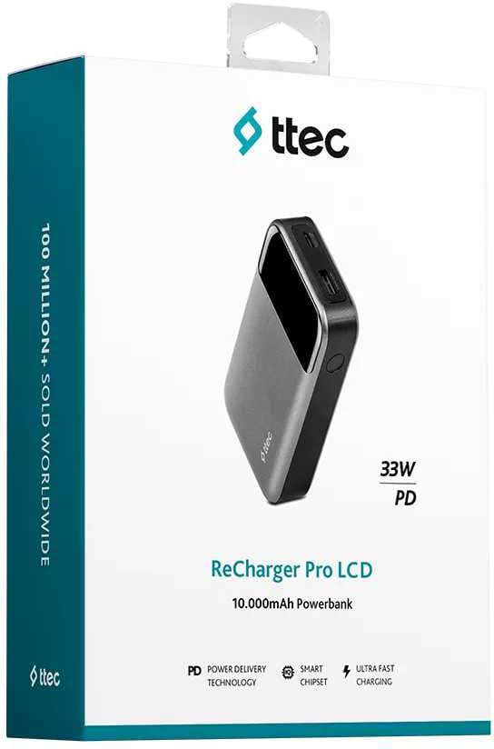 Фото - Батарея мобильная Ttec 10000mAh ReCharger Pro LCD PD 30W Space Gray (2BB214UG)