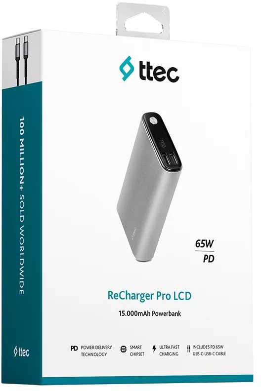 Фото - Батарея мобільна Ttec 15000mAh ReCharger Pro LCD PD 65W Space Gray (2BB216UG)