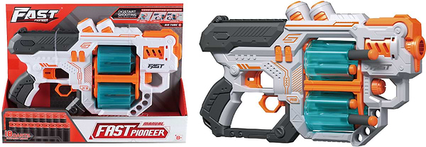 Фото - Бластер багатозарядний Fast з подвійним барабаном та м'якими набоями 18 шт. (BH704)
