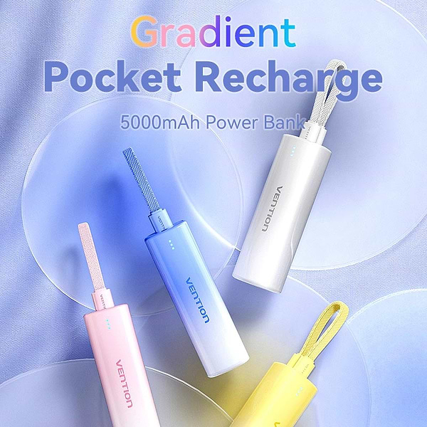 Фото - Батарея мобільна Vention 5000mAh 20W PD, USB-C In/Out, Lightning In/Out, with cable, Gradient Yellow (FHWY0)