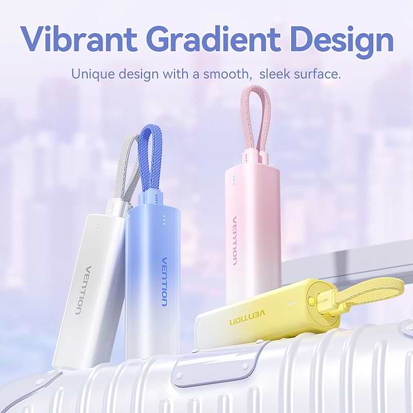 Фото - Батарея мобільна Vention 5000mAh 20W PD, USB-C In/Out, Lightning In/Out, with cable, Gradient Yellow (FHWY0)