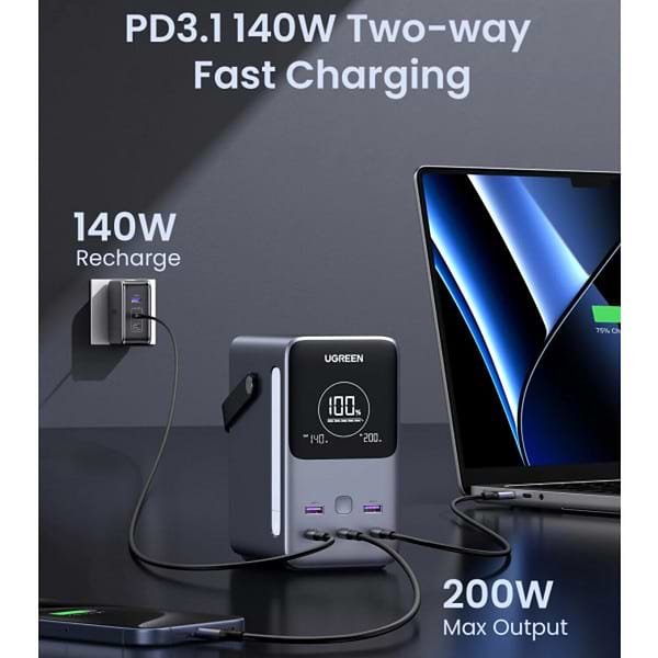 Фото - Батарея мобільна UGREEN 48000mAh 300W PD 3.1 3xUSB C+2xUSB A, зарядка 140w, Led лампа (25286)