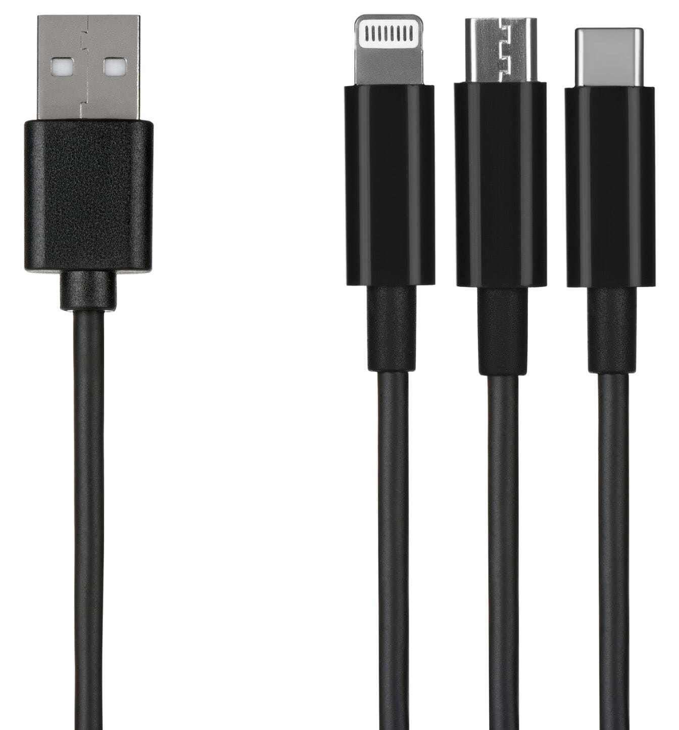 Кабель 2E USB 3 in 1 Micro/Lightning/Type C 5V/2.4A 1.2m Black (2E-CCMTLAB-BL)