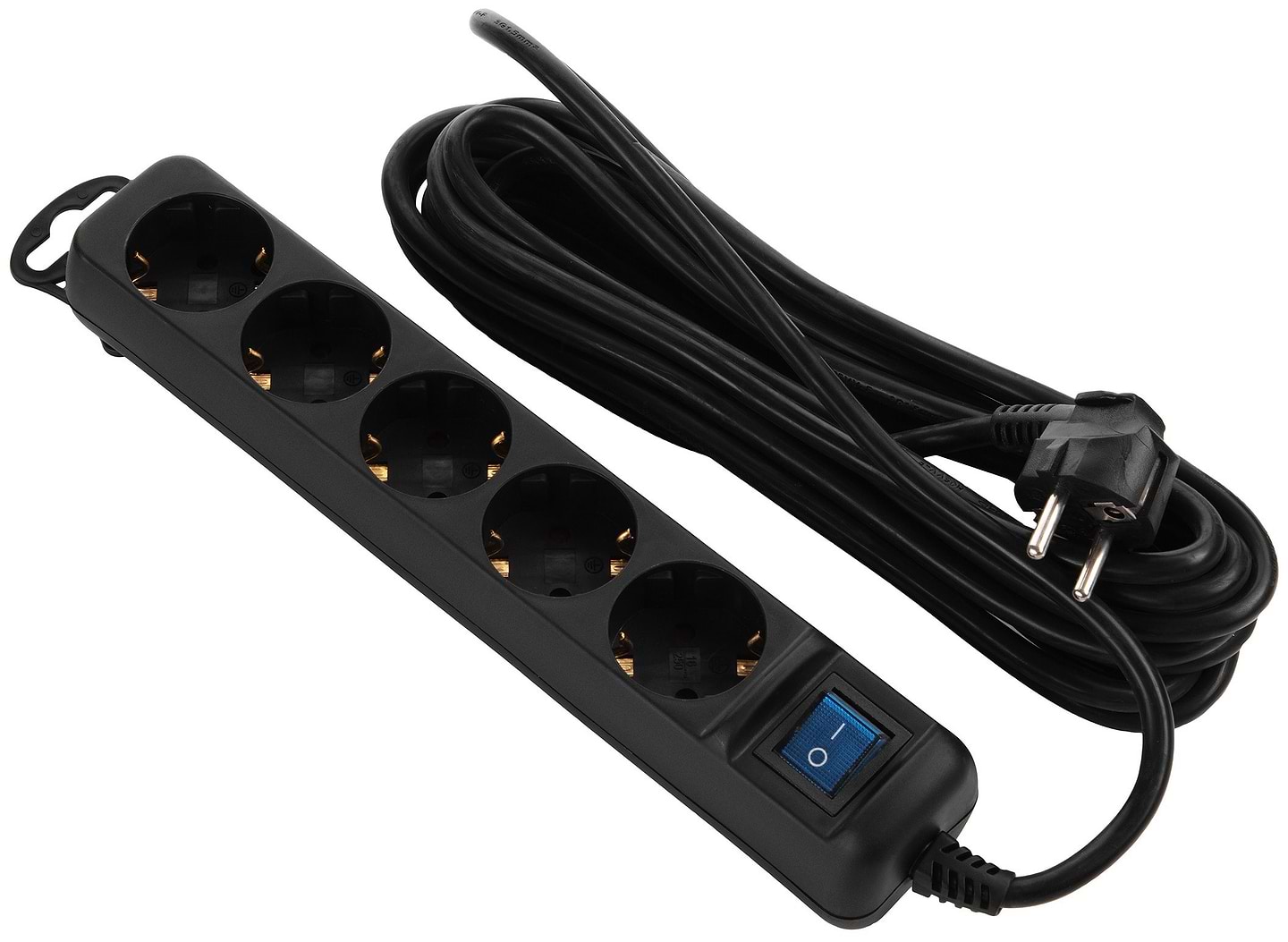 Удлинитель 220В 2E 5XSchuko з вимикачем 3Gх0.75мм2 5м Black (2E-U05ESM5B)