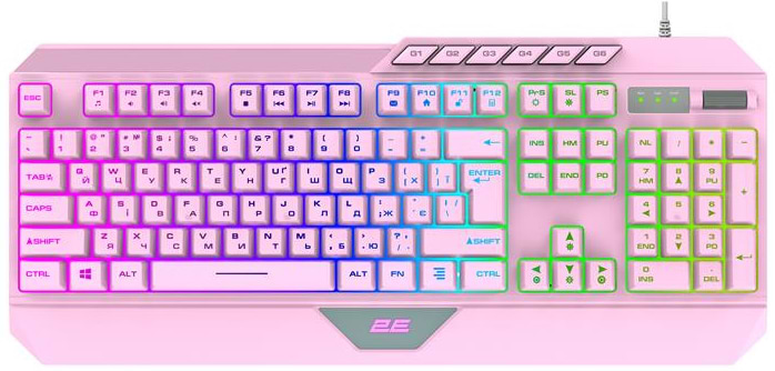 Клавиатура проводная игровая 2E KG315 RGB USB Pink Ukr (2E-KG315UPK)
