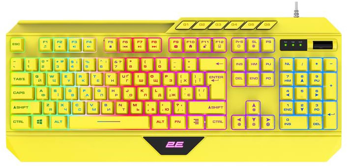 Клавиатура проводная игровая 2E KG315 RGB USB Yellow Ukr (2E-KG315UYW)