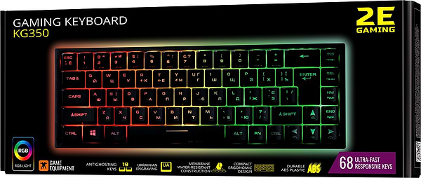 Фото - Клавіатура дротова ігрова 2E KG350 RGB 68key USB Black Ukr (2E-KG350UBK)