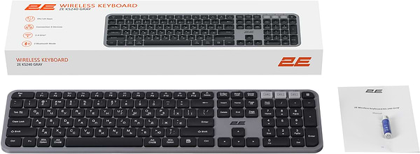 Фото - Клавіатура бездротова 2E KS240 WL/BT, EN/UK Gray/Black (2E-KS240WG_UA)