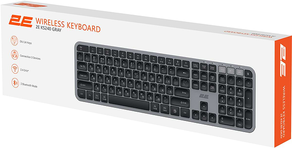 Фото - Клавіатура бездротова 2E KS240 WL/BT, EN/UK Gray/Black (2E-KS240WG_UA)