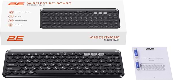 Фото - Клавіатура бездротова 2E KS250 WL/BT, EN/UK Black/Gray (2E-KS250WBK_UA)