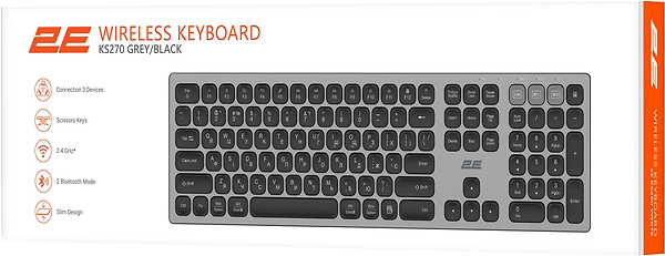 Фото - Клавіатура бездротова 2E KS270 WL/BT EN/UK Gray/Black (2E-KS270WBGR_UA)
