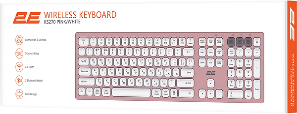 Фото - Клавіатура бездротова 2E KS270 WL/BT EN/UK 
Pink/White (2E-KS270WBPN_UA)