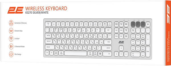 Фото - Клавиатура беспроводная 2E KS270 WL/BT EN/UK Silver/White (2E-KS270WBWH_UA)
