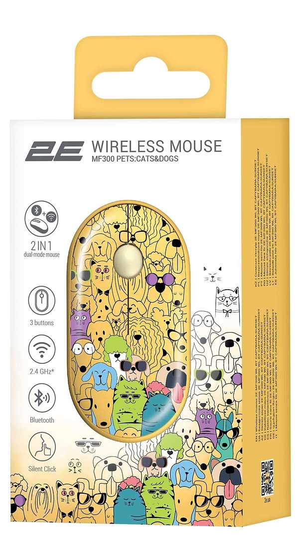 Фото - Миша бездротова 2E MF300 PETS:CATS&DOGS Silent WL BT Yellow (2E-MF300WPETSYW)
