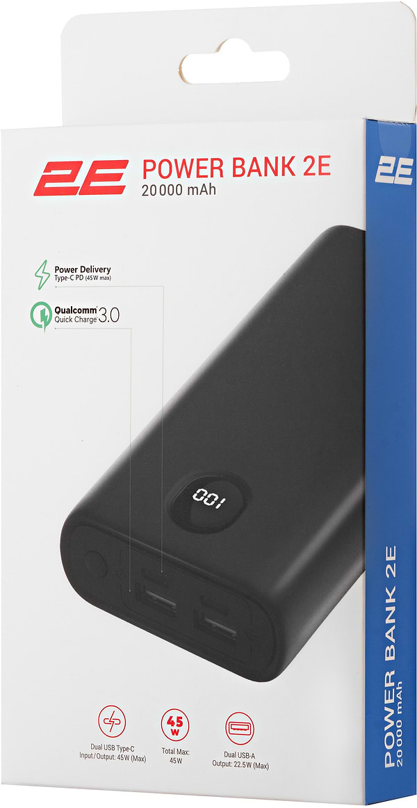 Фото - Уцінка - Батарея мобільна 2E 20000mAh 45W PD QC Black (2E-PB2011-BLACK)