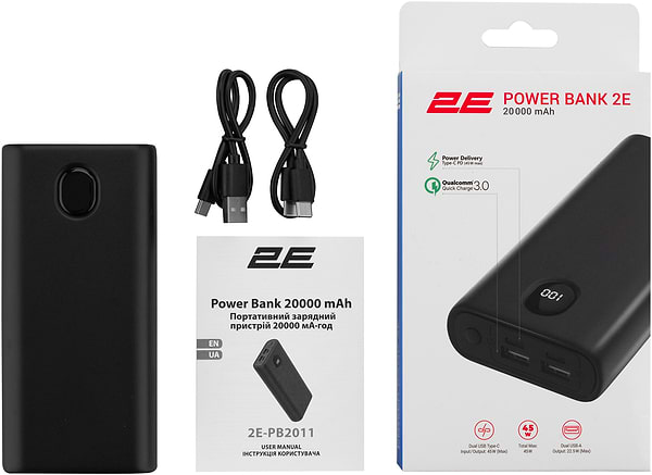 Фото - Уцінка - Батарея мобільна 2E 20000mAh 45W PD QC Black (2E-PB2011-BLACK)