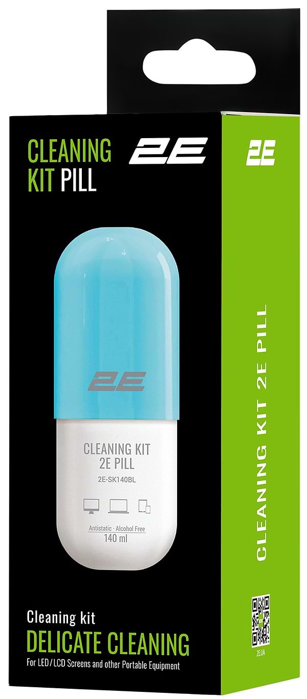 Фото - Набор для чистки оргтехники 2E PILL (жидкость 140 мл + салфетка 20 см) бело-голубой (2E-SK140BL)