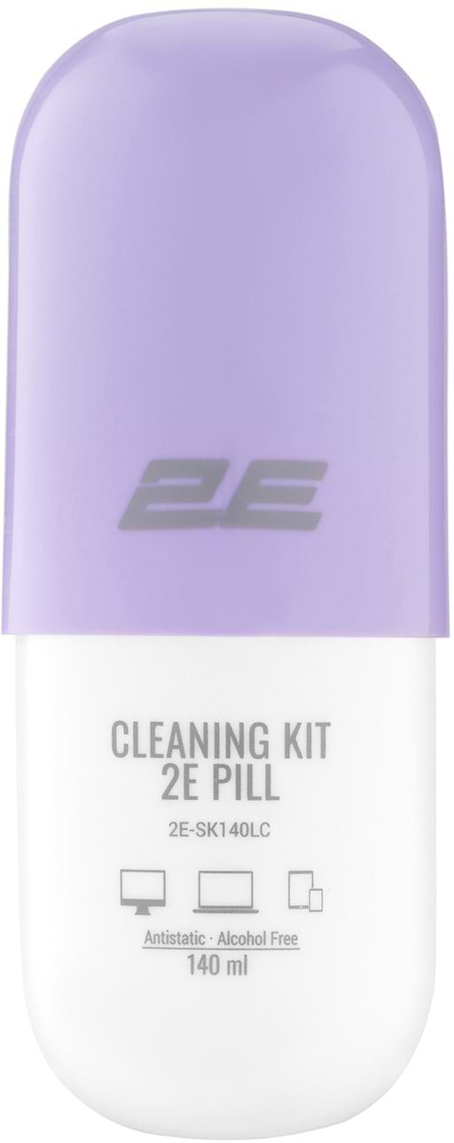 Набор для чистки оргтехники 2E PILL (жидкость 140 мл + салфетка 20 см) бело-сиреневый (2E-SK140LC)