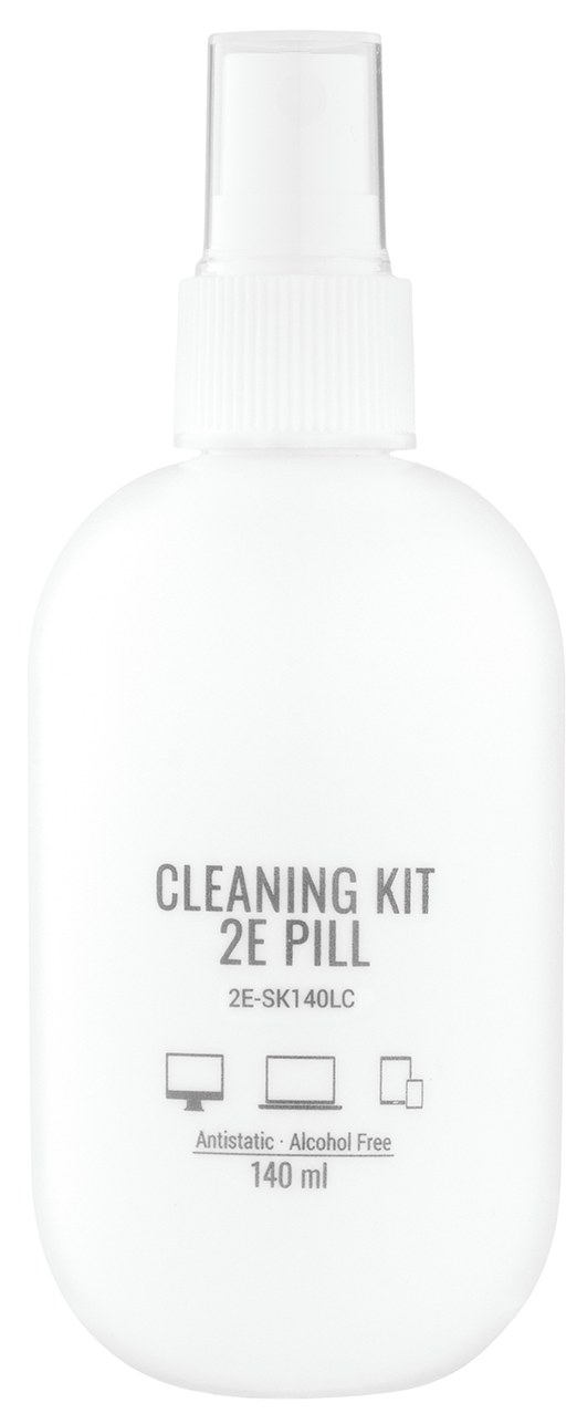 Фото - Набор для чистки оргтехники 2E PILL (жидкость 140 мл + салфетка 20 см) бело-сиреневый (2E-SK140LC)