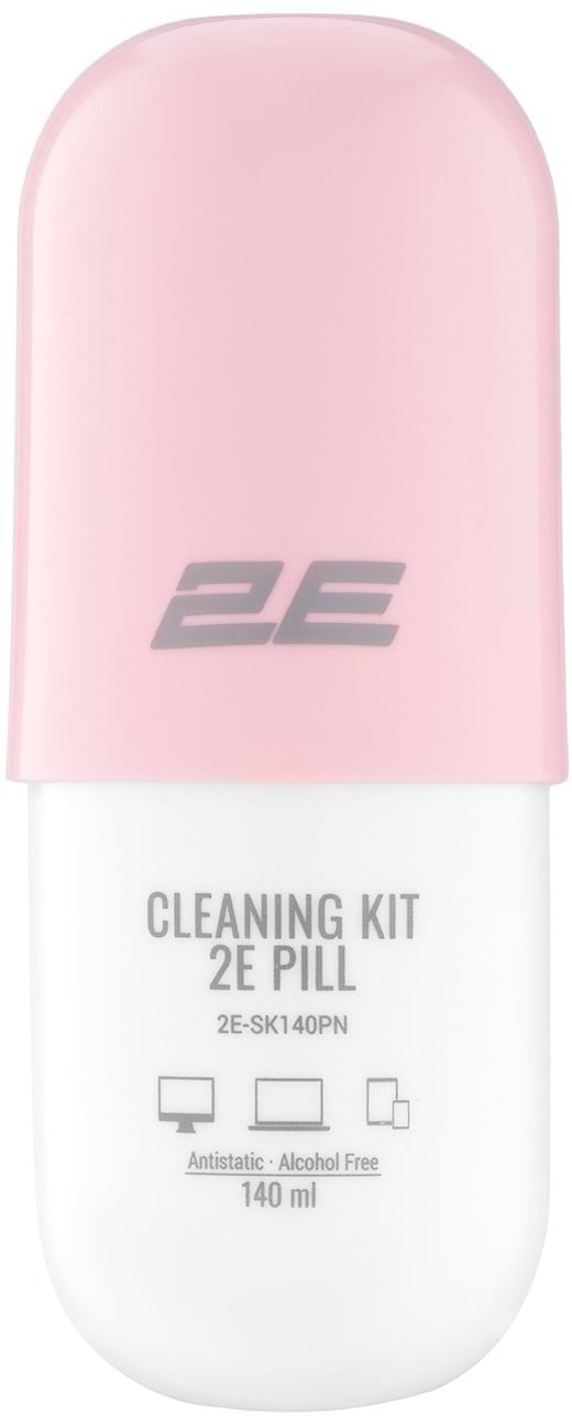 Набор для чистки оргтехники 2E PILL (жидкость 140 мл + салфетка 20 см) бело-розовый (2E-SK140PN)