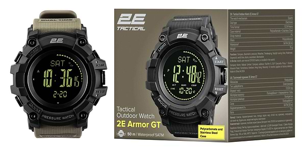 Фото - Смарт-годинник 2E Armor GT Army Green з компасом та крокоміром (2E-TCW20ARGN)