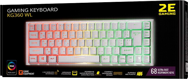 Фото - Клавиатура беспроводная игровая 2E KG360 RGB 68key WL White Ukr (2E-KG360UWT)
