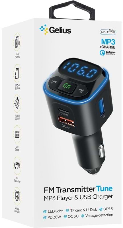 Фото - FM модулятор Gelius Tune GP-FMT051 (PD/QC) 36 Watt Black (98753)