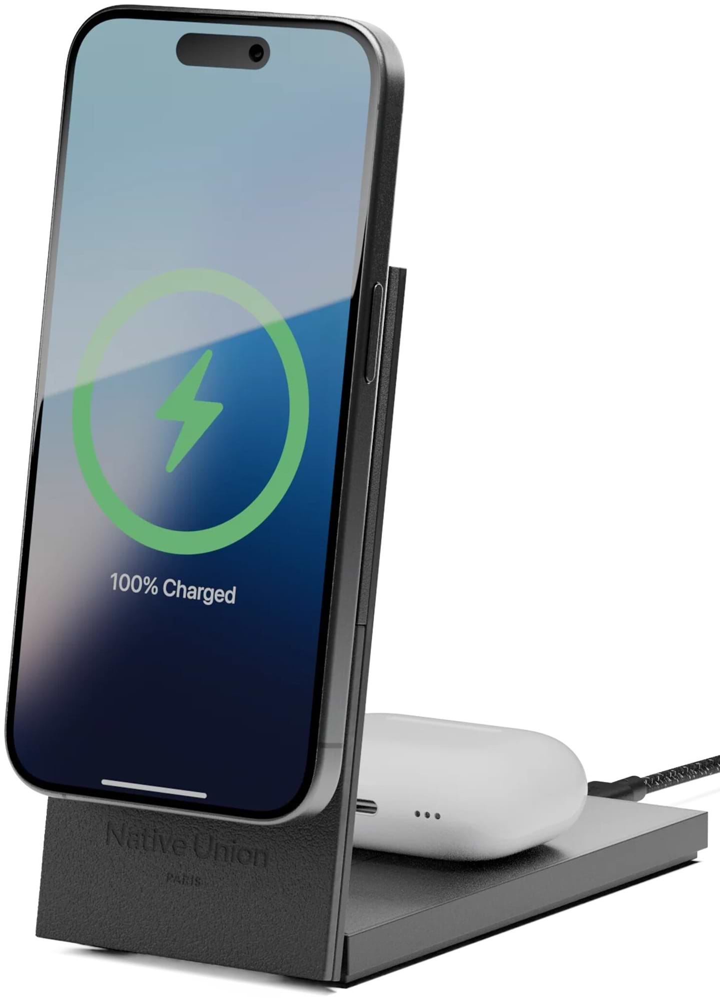 Беспроводное зарядное устройство Native Union Rise 2-in-1 Qi2 Wireless Charger Black (RS-2IN1-BLK) - Фото 1