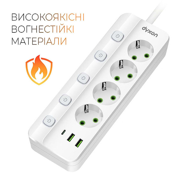 Фото - Мережевий фільтр Dyxon PRO-1097 5.0m 4р 2 USB-A 1 USB-C (PD) White (DXN-1097-5M-4-W)