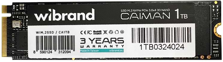 SSD-накопичувач внутрішній Wibrand Caiman 1TB NVMe 2280 PCIe 3.0 3D NAND (WIM.2SSD/CA1TB)