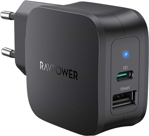 Фото - Мережевий зарядний пристрій RavPower Charger 30W PD USB-C+USB-A Black (RP-PC132)
