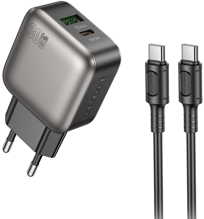 Сетевое зарядное устройство BOROFONE BAS55A Absolute PD30W+QC3.0 charger set C to iP EU Black (6941991116247)