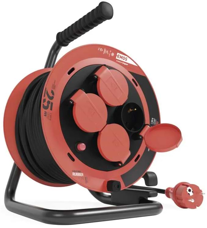 Удлинитель 220В EMOS на катушке P082251 4 раз 25 м 1.0mm резина