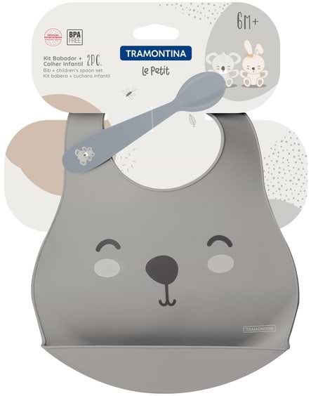 Фото - Детская ложечка Tramontina Baby Le Petit набор 2 пр. (слюнявчик + ложка) Gray (23797/604)