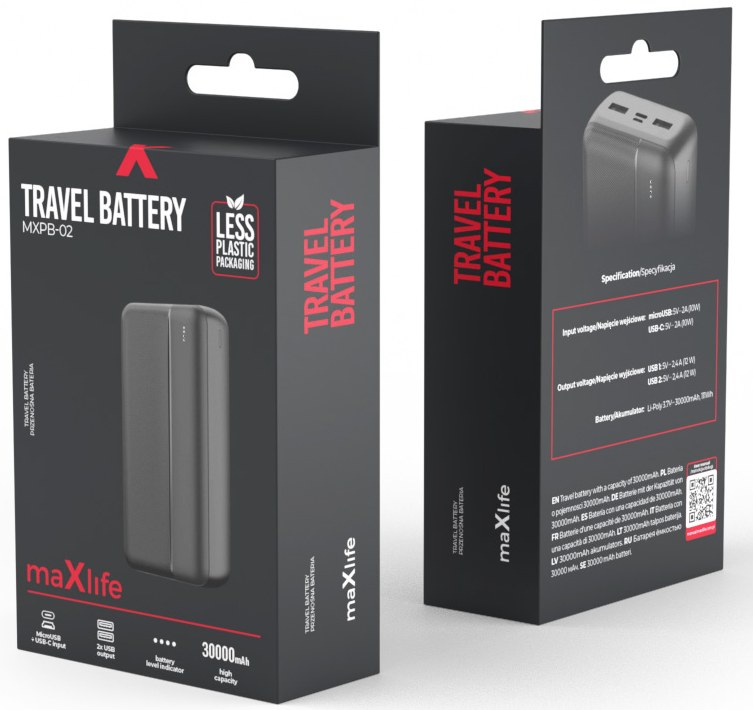Фото - Уценка - Батарея мобильная Maxlife Power bank MXPB-02 30000 mAh Black