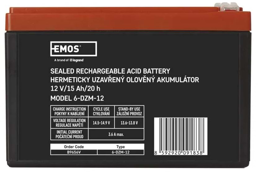 Аккумулятор для ИБП EMOS B9656V, AGM, 12V, 15Ah, fast 6,3mm