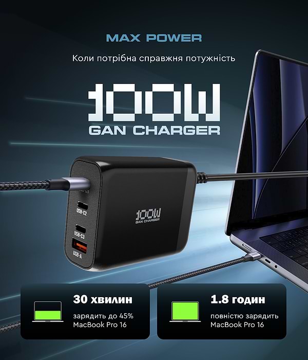 Фото - Сетевое зарядное устройство Armorstandart Resolute Power ARP-131 100W GaN Black (ARM70024)