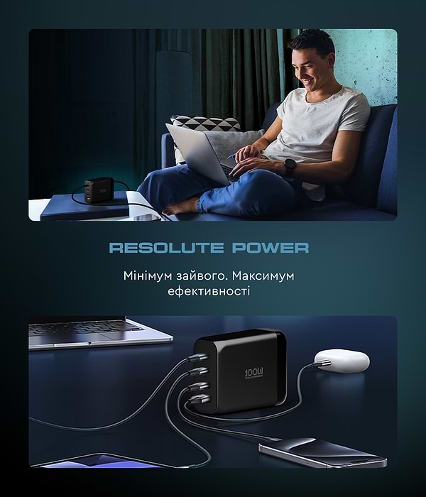 Фото - Сетевое зарядное устройство Armorstandart Resolute Power ARP-131 100W GaN Black (ARM70024)