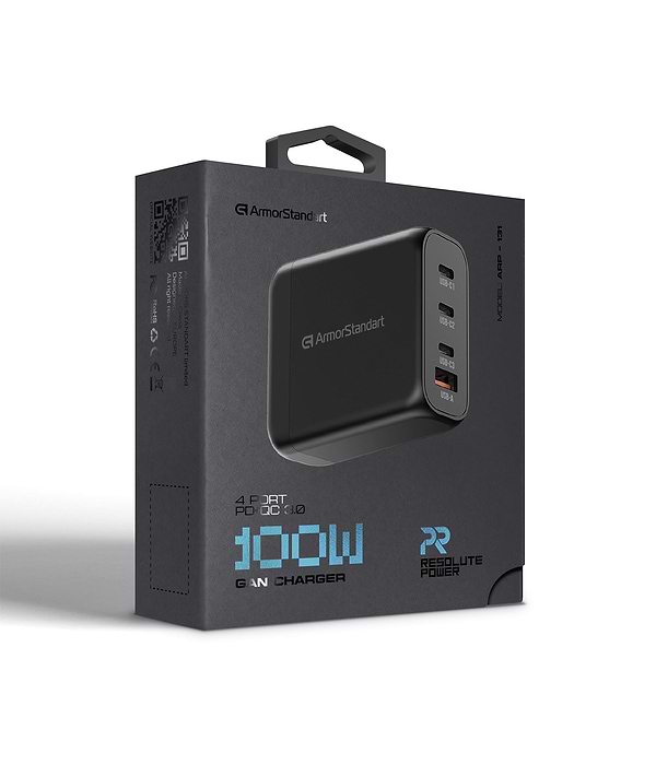 Фото - Сетевое зарядное устройство Armorstandart Resolute Power ARP-131 100W GaN Black (ARM70024)