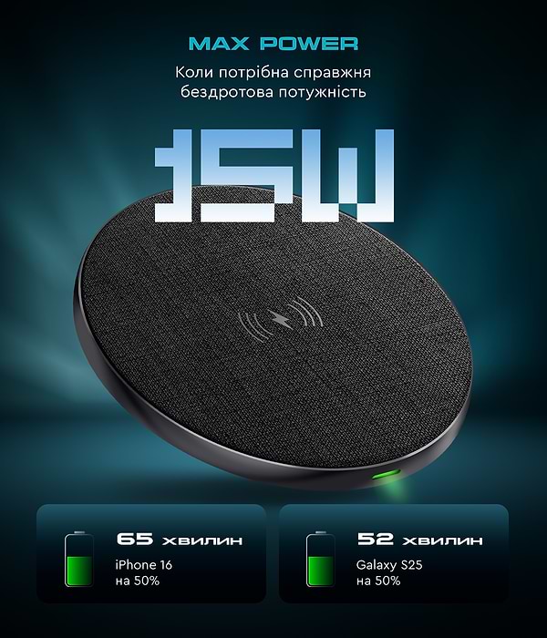 Фото - Бездротовий зарядний пристрій Armorstandart Resolute Power AWC-47 Round 15W Black (ARM73179)