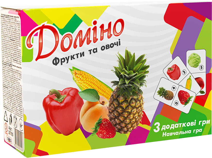 Настільна гра класична (3-4 роки) Strateg доміно "Фрукти і овочі" (30764) - Фото 1