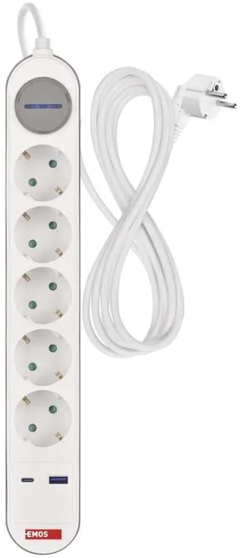Фото - Удлинитель 220В EMOS P1523FC 5розетки 3м. 1xUSB-A+1xUSB-C