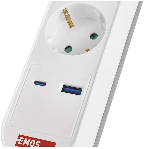 Фото - Удлинитель 220В EMOS P1523FC 5розетки 3м. 1xUSB-A+1xUSB-C