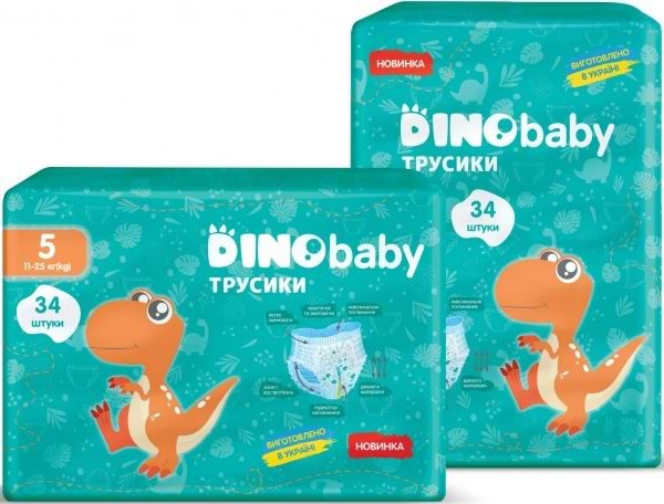 Фото - Одноразові підгузки-трусики DinoBaby Розмір 5 (11-25кг), 34 шт. (DBT3.967)