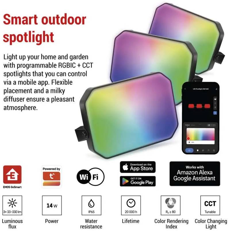 Фото - Светодиодный прожектор EMOS ZIW184R, комплект 3 шт, 14Вт, RGBIC, WIFI
