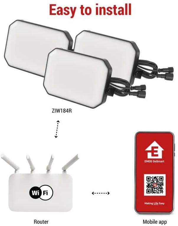 Фото - Светодиодный прожектор EMOS ZIW184R, комплект 3 шт, 14Вт, RGBIC, WIFI