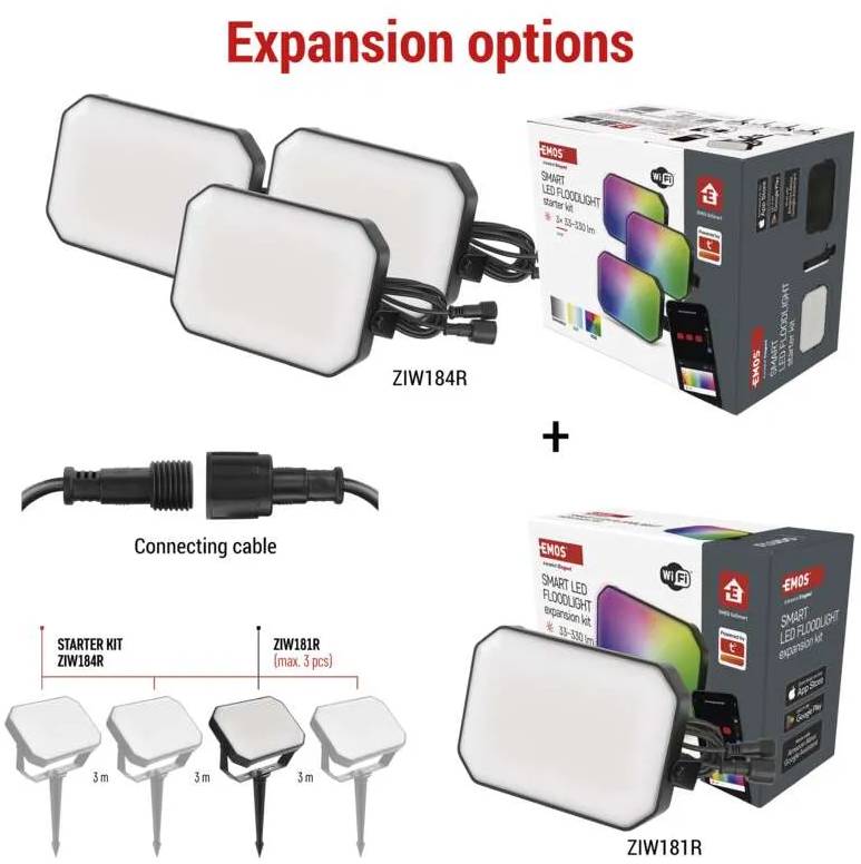 Фото - Светодиодный прожектор EMOS ZIW184R, комплект 3 шт, 14Вт, RGBIC, WIFI