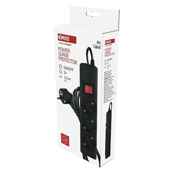 Фото - Сетевой фильтр EMOS P54214, 3 розетки, 1,5м.10A 2300Вт черный
