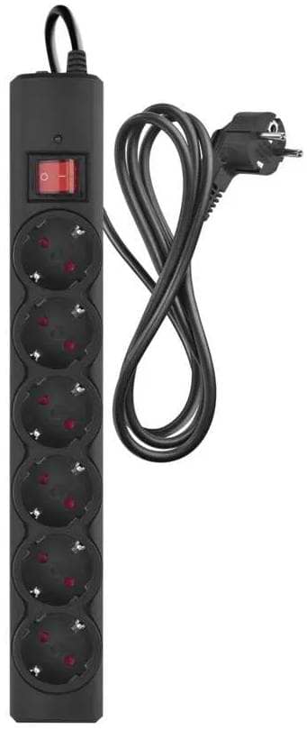 Сетевой фильтр EMOS P54218, 6 розетки, 1,5м. 10A 2300Вт черный
