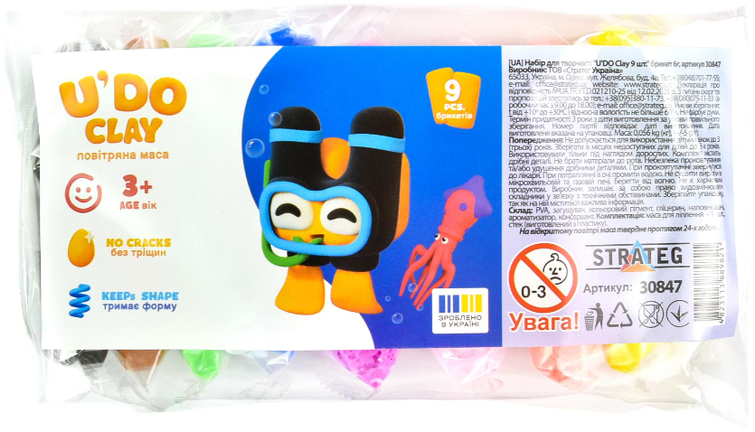 Маса для ліплення Strateg U'DOClay 9 шт. (30847)